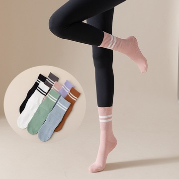 左右襪業 瑜伽襪子女中筒襪春夏款專業防滑二槓純棉無骨女普拉提舞蹈健身襪現貨精品