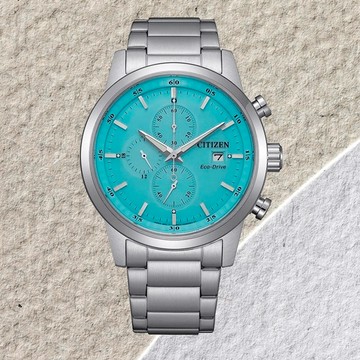 CITIZEN_星辰 Chronograph 湖水藍三眼計時腕錶CA0748-80L