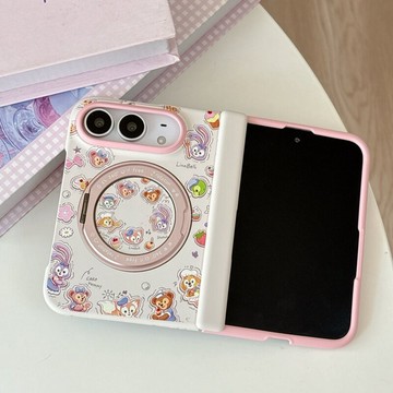 星黛露達菲熊 彈簧中軸 拼色折疊 iPhone Duo手機殼 摺疊屏 蘋果 Duo 保護套 旋轉支架 全包 防摔