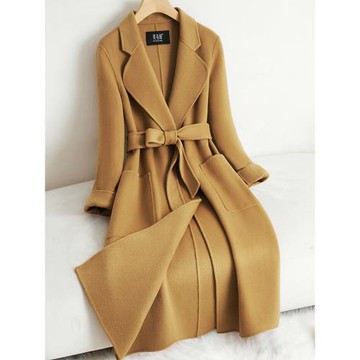 駝色雙面羊絨大衣女中長款氣質修身顯瘦赫本風羊毛呢外套冬季新款