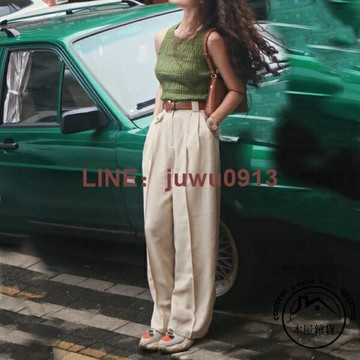 女士闊腿褲子夏秋垂感高腰寬版拖地直筒休閒長褲流行女裝褲子【木屋雜貨】
