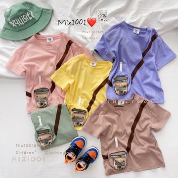 🌈✨mix1001立體飲料🥤杯造型上衣✨兒童造型背帶印圖上衣 5-17