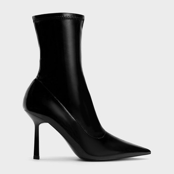 漆面尖頭高跟短靴