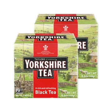 Taylors (2盒160入超值組)英國-Yorkshire約克夏茶紅牌紅茶包80入/盒(適合沖煮香醇鮮奶茶,雨林聯盟及女王皇家認證,戶外露營野餐泡茶)