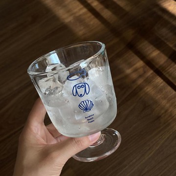 小狗圖案玻璃高腳杯 法式浪漫甜品杯 牛奶杯