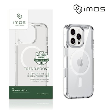 imos iPhone 16 Pro 6.3吋 磁吸軍規防震保護殼(按鍵版-透明)