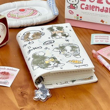 臺灣🎀筆記本 手賬本 活頁本小紅書新款麪包小狗A6軟皮本可愛高顏值便攜小本子可拆卸手賬本