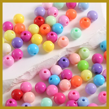 （50個/包）8-10mm實色圓珠直孔散珠 DIY串珠 彩色亞克力珠 糖果色散珠 飾品串珠 串珠材料 串珠材料包 珠珠材