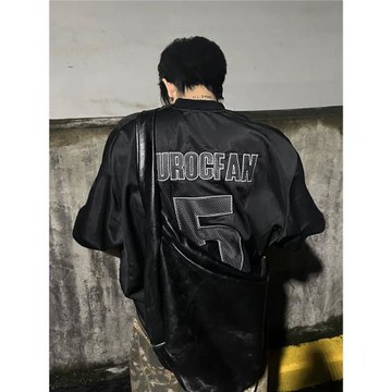 美式街頭嘻哈復古短袖球服T恤男夏季暗黑刺繡字母寬松廓形上衣服