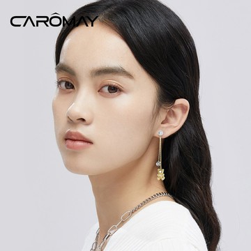 CAROMAY浪漫小熊流蘇耳環女不對稱氣質長款耳墜高級顯臉瘦的耳飾