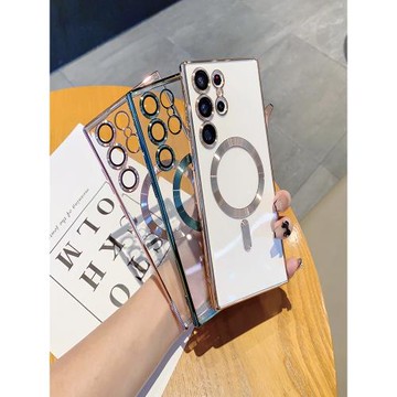 自帶鏡頭膜適用于三星S25Ultra手機殼s22+防摔電鍍硅膠軟透明s23FE磁吸Magsafe無線充s22ultra保護套奢華s24