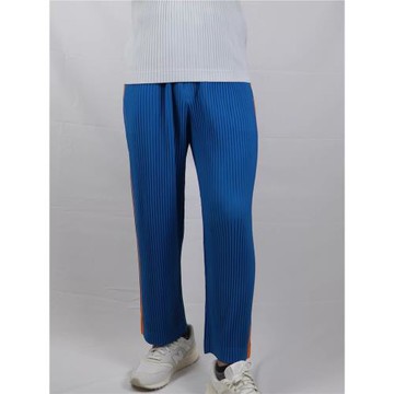 三宅衣庫褶皺褲男裝長褲透氣直筒型側邊拼色男寬松休閑褲夏季日系