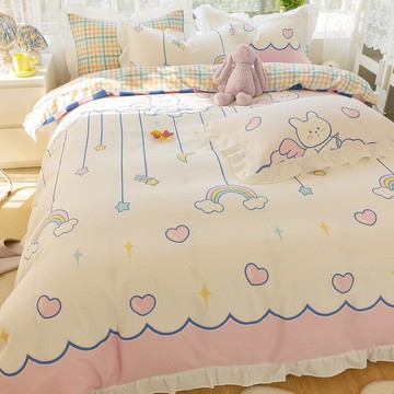 公主風ins純棉床上四件套100全棉網紅款少女心床單三件套兒童被套