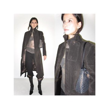 “高河High river ”可拆卸為短款麂皮絨利落休閑女人大衣/深棕