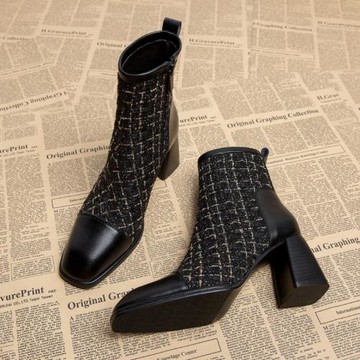 港風潮牌秋冬百搭中跟短靴