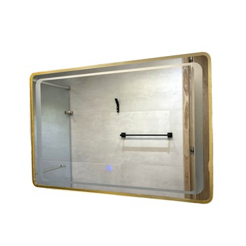 【H&R安室家】慕尼黑 智能LED發光觸控燈鏡 ZA0198(掛鏡/浴鏡/化妝鏡/鏡子)金色