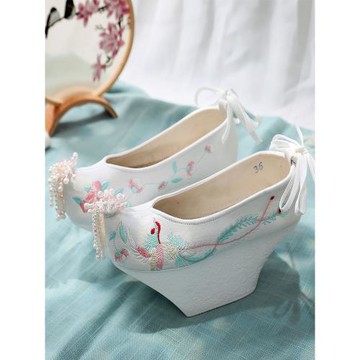 原創漢服鞋子女宮廷鞋高跟繡花鞋格格鞋古裝旗鞋古風花盆底登云履