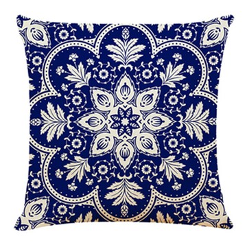 LAMINA 樂米娜 寶藏藍宮廷棉麻抱枕  45 x 45cm  藍色 + 米白色