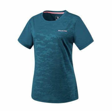 【【蘋果戶外】】山林 51P12-84 藍綠 女 迷彩透氣排汗抗UV上衣 圓領短T 短袖 吸濕排汗衣 防曬抗UV 春夏 Mountneer