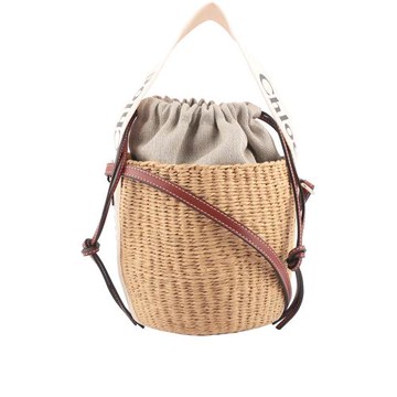 CHLOE Woody 緞帶飾邊編織束口水桶包(自然色/白色)