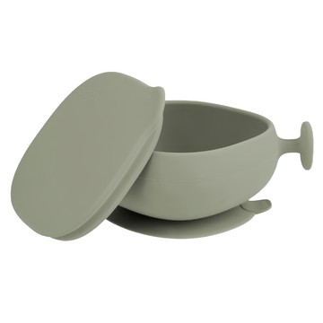 BBox 矽膠附蓋握把吸盤碗 安全矽膠材質  莫蘭迪綠  1個