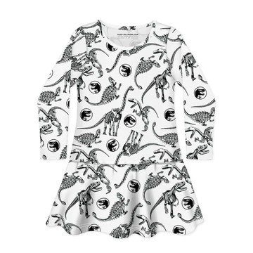 英國 SLEEP NO MORE - 100% 有機棉長袖連身裙-侏儸紀公園/黑白恐龍標本