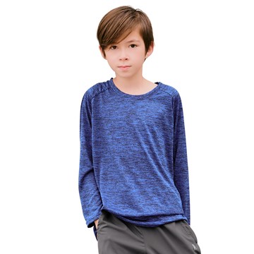 GIAT - 兒童花紗透氣排汗運動衣-長袖圓領款-深藍