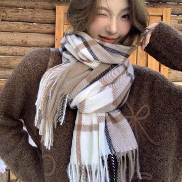 🔥3件8折🍊臺北出貨🍊可開發票日系格子仿羊絨圍巾秋冬韓國新款ins風復古冬季保暖百搭披肩圍脖