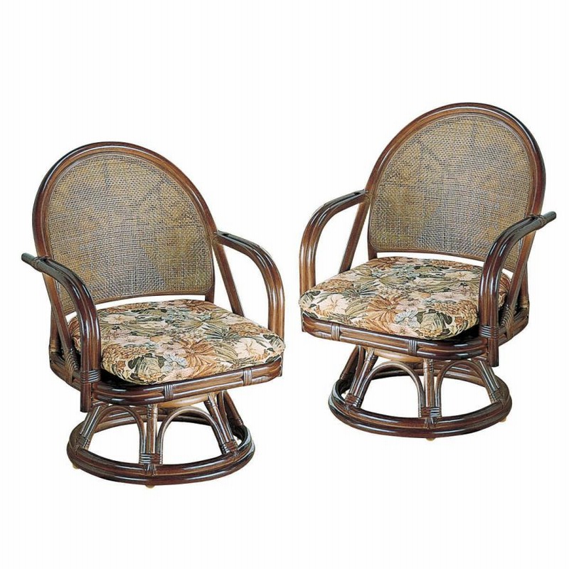 アンティーク】籐 ラタンチェア 回転座椅子 クッションチェア ラウンド