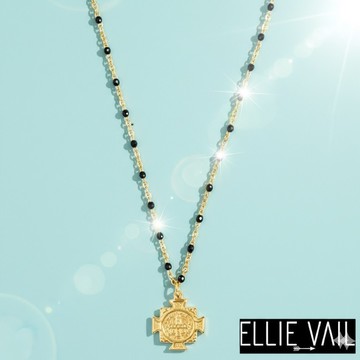 ELLIE VAIL 邁阿密防水珠寶 迷你黑色珠珠 天使十字架項鍊 Zayla Cross