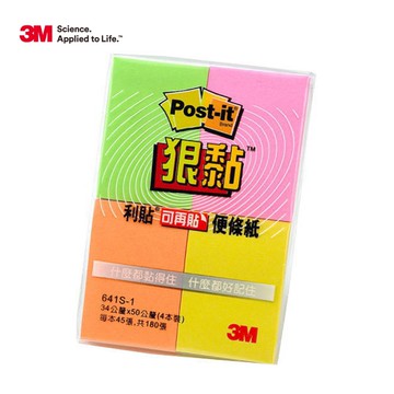 蝦皮隔日到貨 3M Post-it 利貼 狠黏可再貼便條紙-混色45張-641S-1 墊腳石購物網