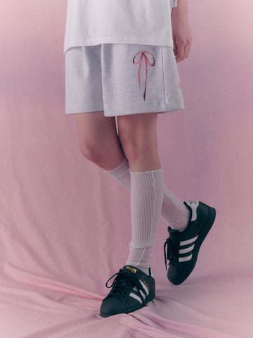 Ribbon Bermuda Sweat Short Pants_White Melange
