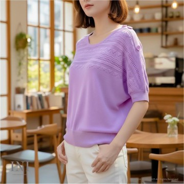 【INI】優雅質感、專櫃時尚針織上衣．淺紫色