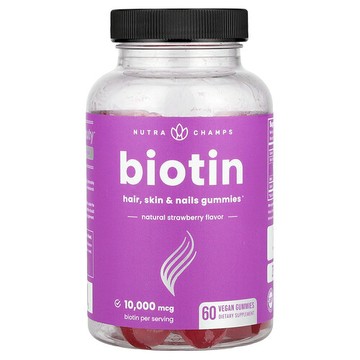 NutraChamps, 生物維生素軟糖，天然草莓味，10,000 微克，60 粒全素軟糖（每粒軟糖 5,000 微克）