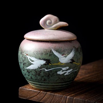 離器煥彩窯變仙鶴茶葉罐創意家用陶瓷密封罐大小號茶葉存儲罐茶倉