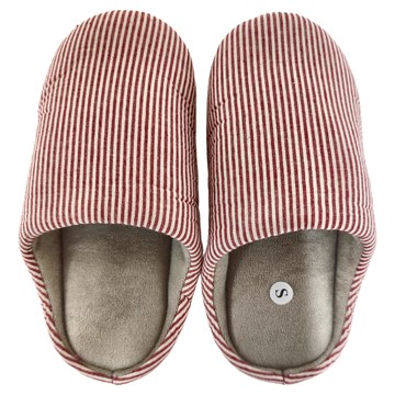 ego life 日式直條紋防滑靜音麂皮鞋底保暖包頭室內拖鞋  紅色  36~37