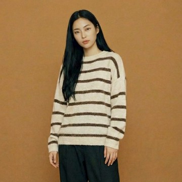 LALLO-簡約條紋寬版毛織上衣