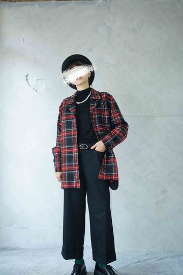 尋寶古著-紅黑英倫格紋中性襯衫外套