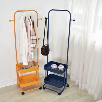 Life+ 北歐簡約多功能移動式雙層落地衣帽架/掛衣架_2色任選 - 北歐藍