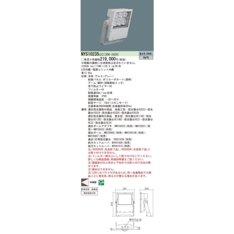 ∬∬βパナソニック 照明器具【NYS10235LE2】LED(昼白色) 投光器 ｛L｝ 通販 LINEポイント最大0.5%GET  LINEショッピング