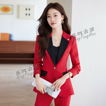 高端 紅色西裝套裝女 春秋新款職業裝氣質女神範主持人西服外套ysy