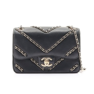 CHANEL 香奈兒 山形紋 肩背包 黑色 羊皮 金釦 無卡 二手精品 【二手名牌BRAND OFF】