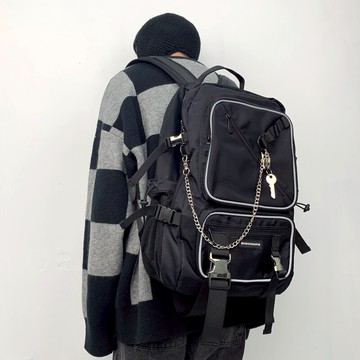 免運+開發票 819背包日系街頭大容量雙肩包男潮牌電腦包工裝學生書包女旅行包