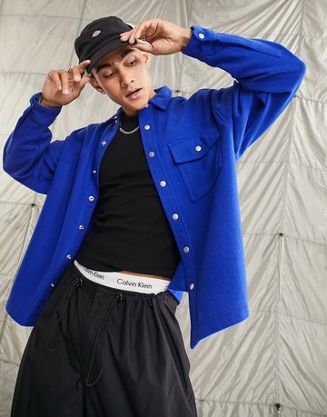 ASOS DESIGN wool mix boxy oversized shirt in cobalt blue