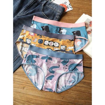 3條裝原創個性夏季冰絲內褲女薄款清涼透氣女士內褲中腰三角短褲