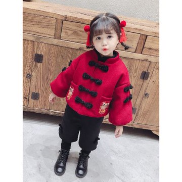 女童拜年服加厚套裝兒童中國風唐裝冬季新年裝寶寶蛇年過年衣服潮