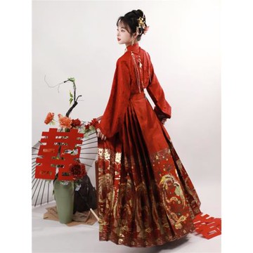 攬風華【鳳羽】原創設計漢服明制織金馬面裙套裝新中式婚服敬酒服