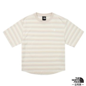 【The North Face】女 STRIPE 純棉復古條紋圓領短袖T恤.時尚休閒衫.運動上衣/ 8G06-MM9 珠影灰