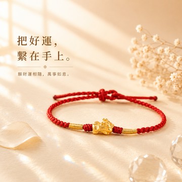 💝快速出貨【OCTOBER 16Th】黃金墜手鍊 999純金小貔貅編織紅繩手鍊 CRY1341  開運 生日禮物 閨蜜禮物 情人節禮物 女友禮物 交換禮物 純銀手鍊 客製化禮物