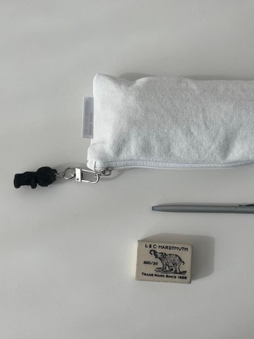 Cotton Herringbone Pencil Case [White]